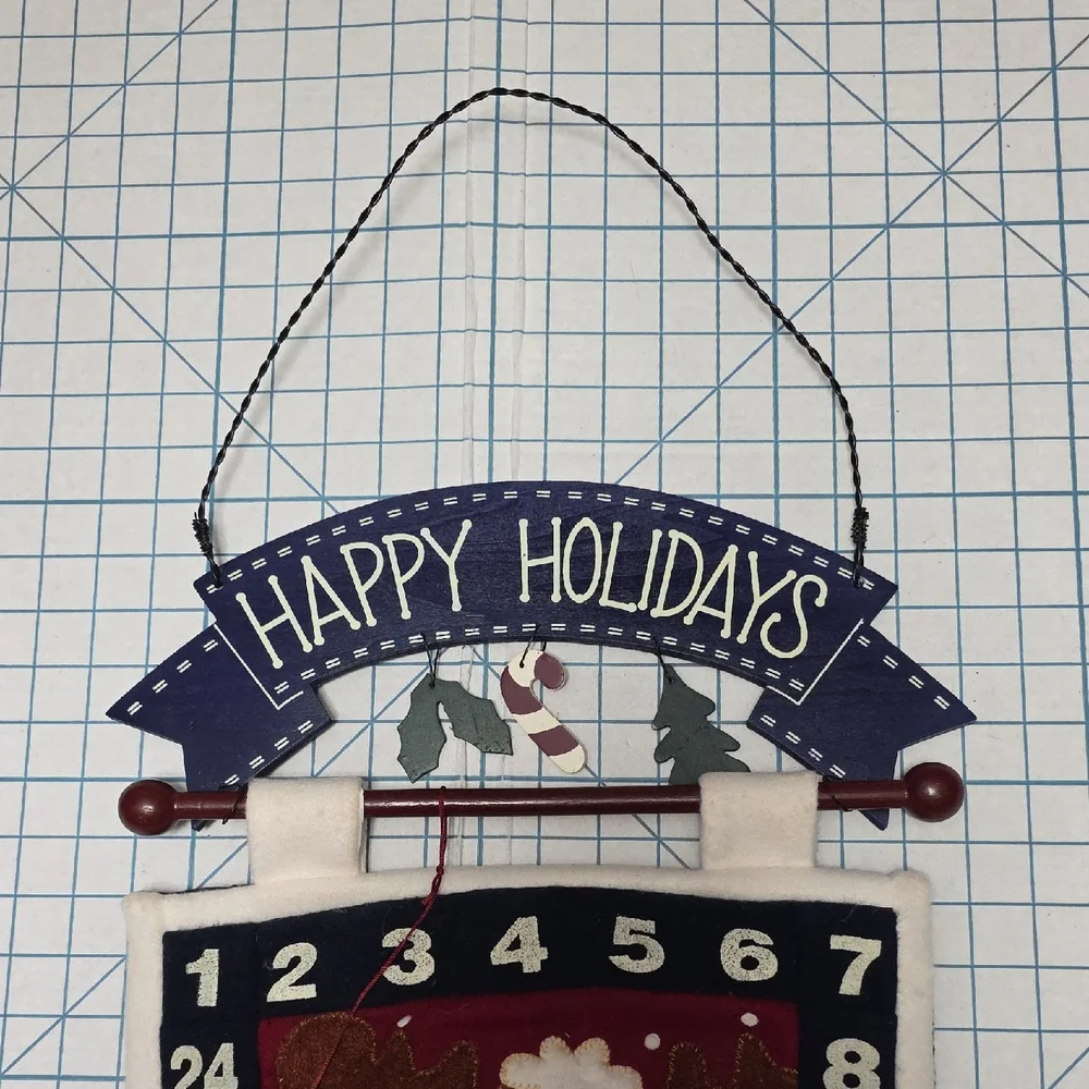 Holiday Reindeer Rustic Felt Hanging‎ Countdown Calendar, Gently Preloved